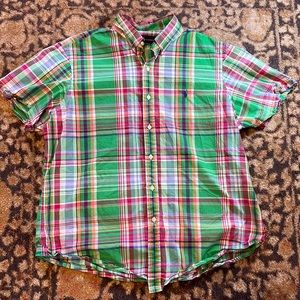 Checkered Polo button down green and pick